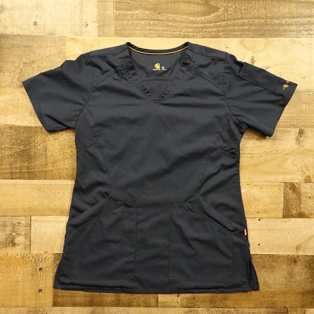 Carhartt Women’s Scrub Top XS Navy V-Neck Workwear Medical Utility‎